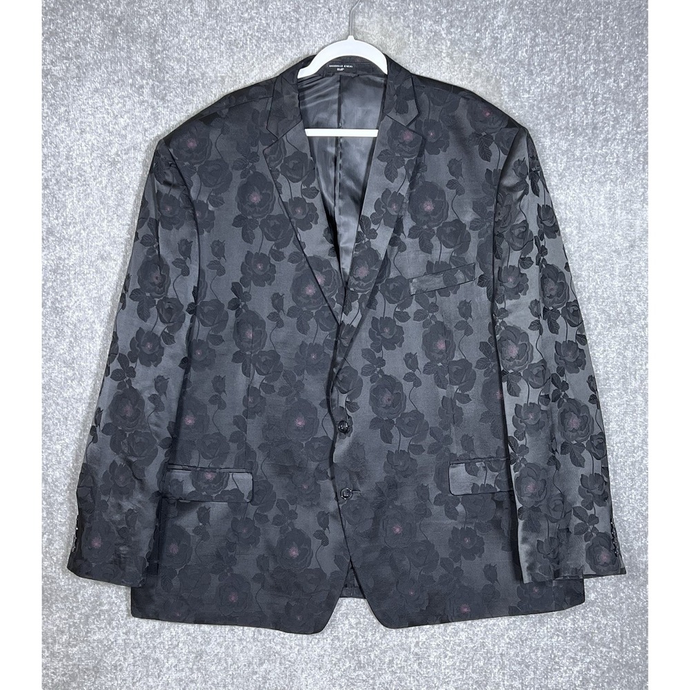 Shaquille O'Neal XLG Floral Damask Two Button Blazer Mens Size 56L Black Lined